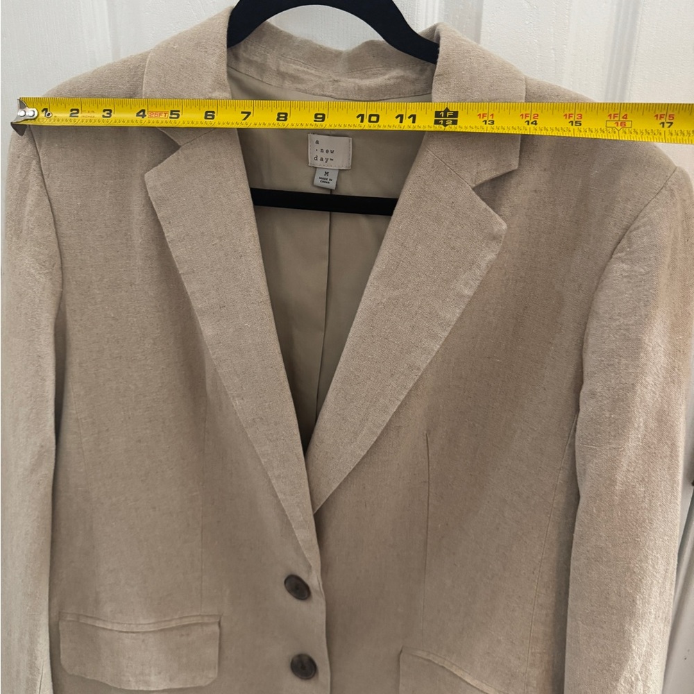 Women’s linen blend suit — pants and blazer. 55 percent linen, 45 percent rayon.